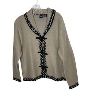 Nordic Design Beige and Black 100% Wool Toggle Closure Cardigan. Size Medium.